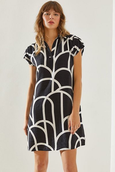 Pek Moda Rochie de vară de damă cu model cu gât polo negru