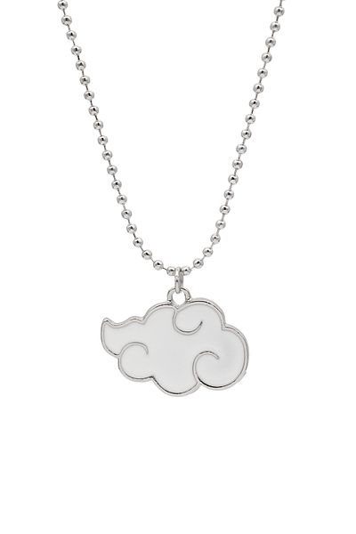 kolbi Naruto Anime Akatsuki Cloud Necklace - White Enamel Silver Color with Ball Chain