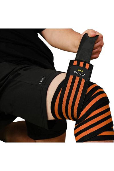 SAVUR Pro Knee Wraps - Genunchiere Crossfit Weight - Pachet de 2 Bandaje pentru genunchi