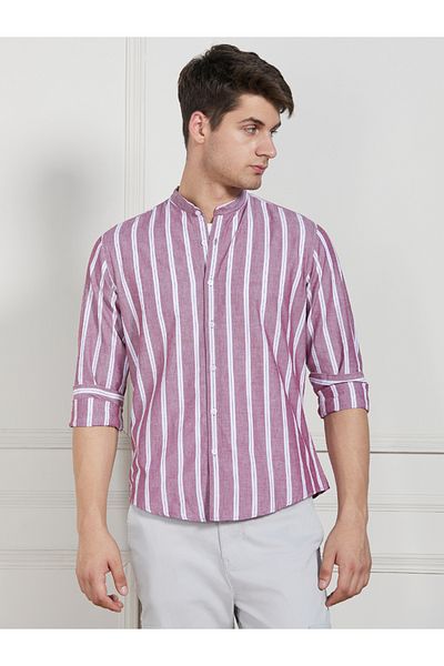 Dennis Lingo By Styli Striped Mandarin Collar Casual Shirt