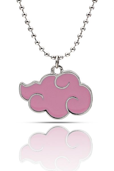 kolbi Naruto Anime Akatsuki Cloud Necklace - Pink Enamel Silver Color with Ball Chain