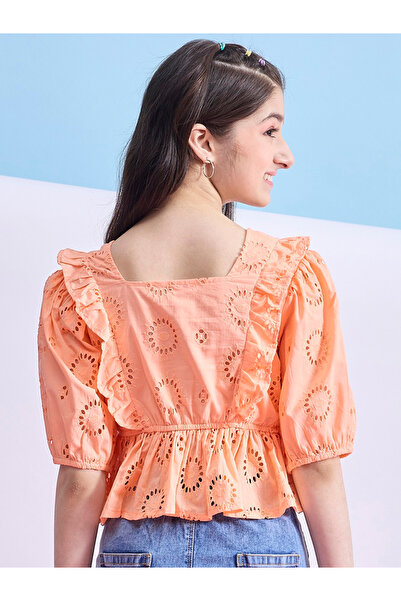 Stylo Bug By Styli Schiffli Square Neck Ruffled Peplum Top