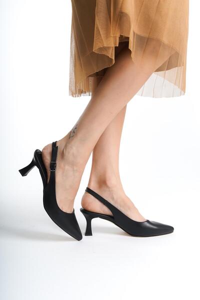 Modabuymus Stiletto negru mat - Pantofi cu toc calice cu spatele deschis