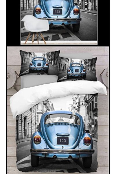 Elmas Dizayn طقم غطاء لحاف مزدوج من الساتان القطني - 4 قطع و2 ستارة خلفية، فو...