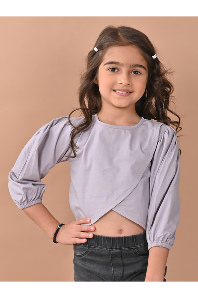 LilPicks By Styli Asymmetric Hem 3/4 Sleeves Crop Top