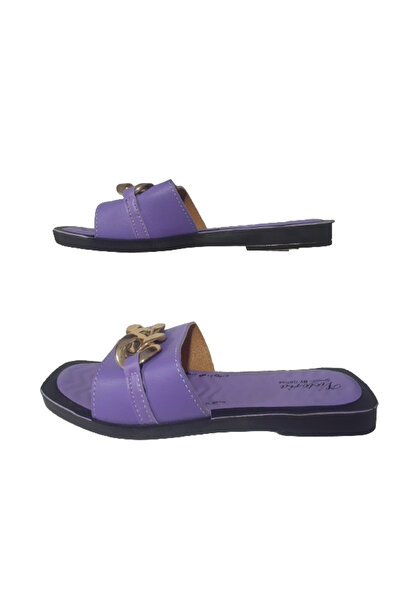 Victoria Κομψές καθημερινές γυναικείες παντόφλες με μωβ αλυσίδα - λεπτή σόλα vcry3201-22