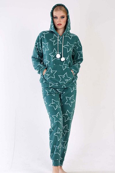 VİENETTA Γυναικείο σετ πιτζάμες Fleece Fabric - Φούτερ, Ανοιχτός ώμος, Τσέπη καγκουρό