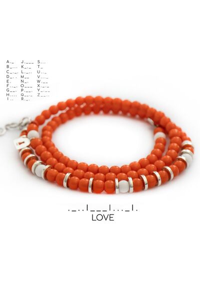 morsecodesign Turuncu Boncuklu Kolye, Mors Alfabesi Karakterli