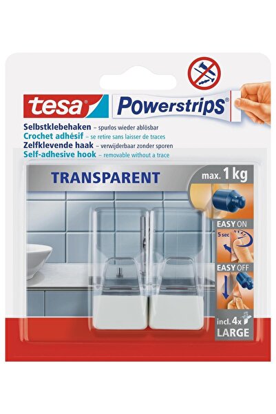 Tesa Powerstrips Şeffaf Askı, Beyaz