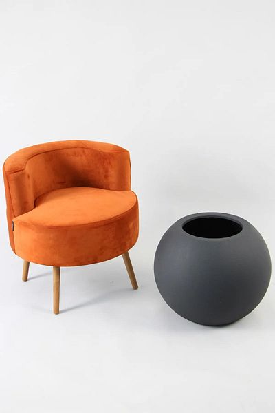 Yapay Çiçek Deposu Black Concrete Textured Large Size Fiber Globe Model Flower Pot