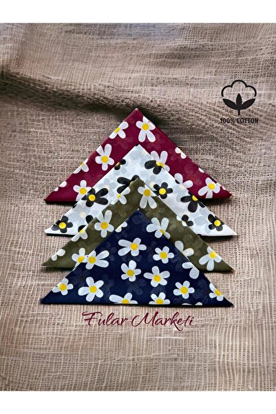 Fular Marketi 100% bumbac 4 bucăți model Daisy Bandana Roșu Claret Alb Kaki B...
