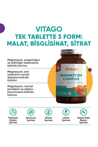 Vitago Premium Magnesium Complex - 30 Pack Food Supplement Tablets