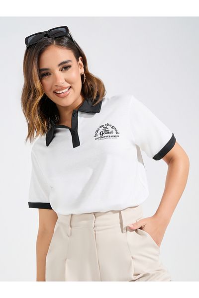 Styli Regular Fit Focus On The Good Embroidered Polo T-Shirt