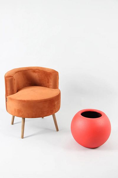 Yapay Çiçek Deposu Red Concrete Textured Large Size Fiber Flower Pot - Globe Model