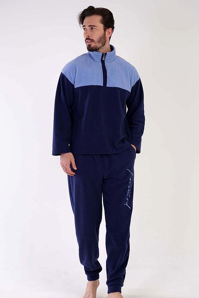VİENETTA Ανδρικό σετ πιτζάμες με γιακά Fleece Off Shoulder - Μακρύ μανίκι, 303186