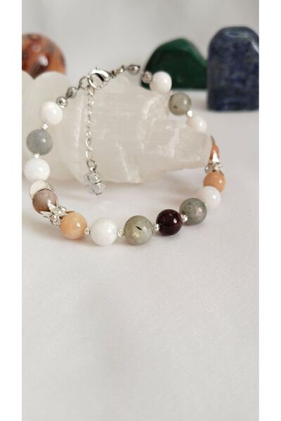 kuartz Doğal Taş Sertifikalı Bileklik. Tokluk Hissi. Garnet,ay Taşı Güneş Ve Labradorit Taşı.