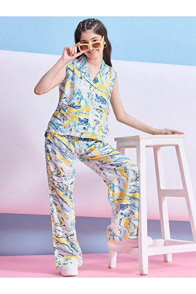 Stylo Bug By Styli Marble Print Patch Pocket Top & Pants Set