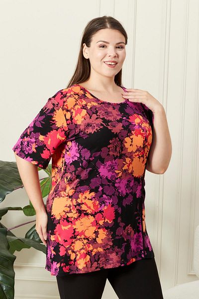 RMG Plus Size Patterned Orange T-Shirt