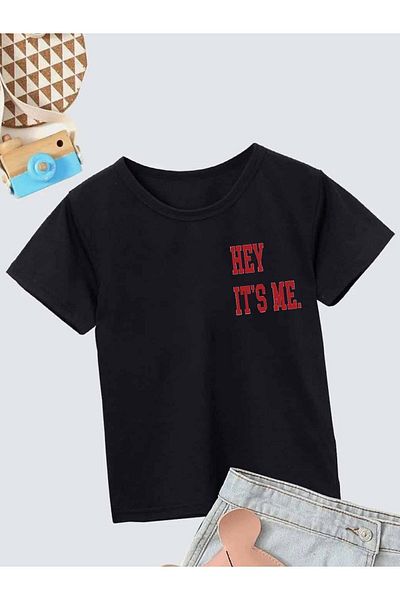 VASK Unisex Άνετο βαμβακερό εμπριμέ μαύρο παιδικό μπλουζάκι