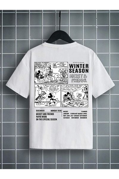 VASK Unisex Άνετο Παιδικό μπλουζάκι από βαμβακερό εμπριμέ λευκό