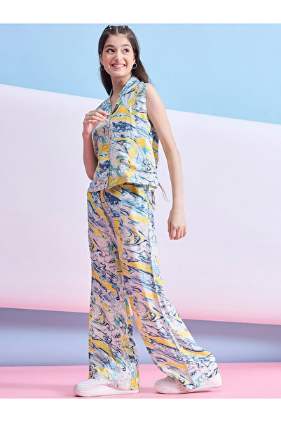 Stylo Bug By Styli Marble Print Patch Pocket Top & Pants Set