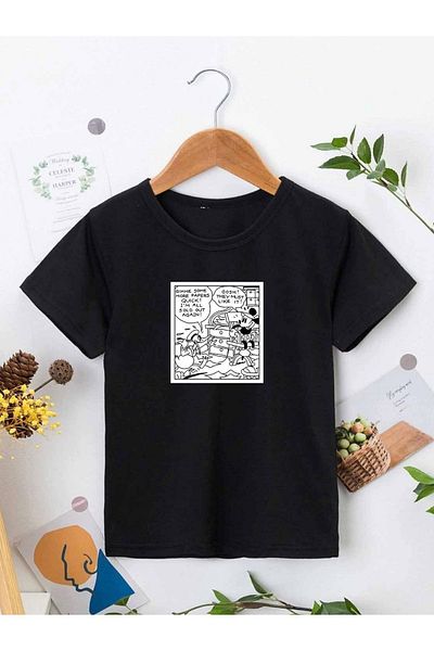 VASK Unisex Comfortable Cotton Printed Black Children's T-shirt