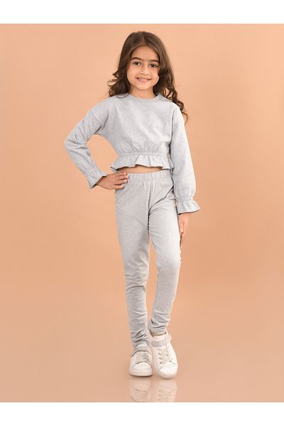 LilPicks By Styli Frill Hem Crop Top & Leggings Set