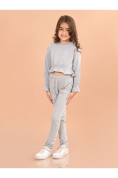 LilPicks By Styli Frill Hem Crop Top & Leggings Set