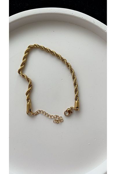 Liva Accessories Anti-Allergic Thick Twist Chain Bracelet Without Darkening in Gold Crafting - Gold Color