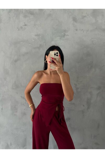 eBaa fashıon STRAPLEZ BÜZGÜLÜ BLUZ PANTOLON ALT ÜST TAKIM