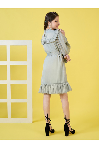 Stylo Bug By Styli Ruffled High Neck Dress with Tie Belt