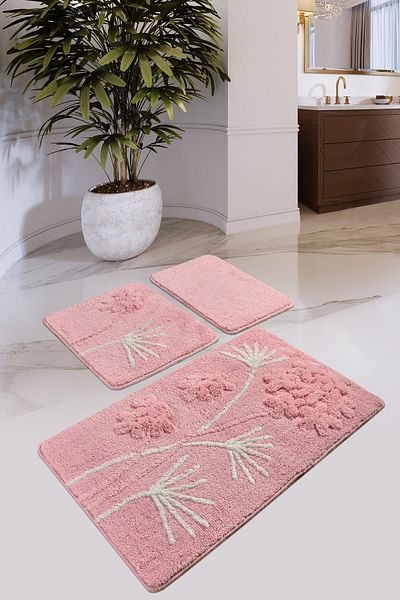 Chilai Home Orkide Powder Σετ 3 τεμαχίων - Πλένεται και αντιολισθητικό χαλί μπάνιου, ακρυλικό