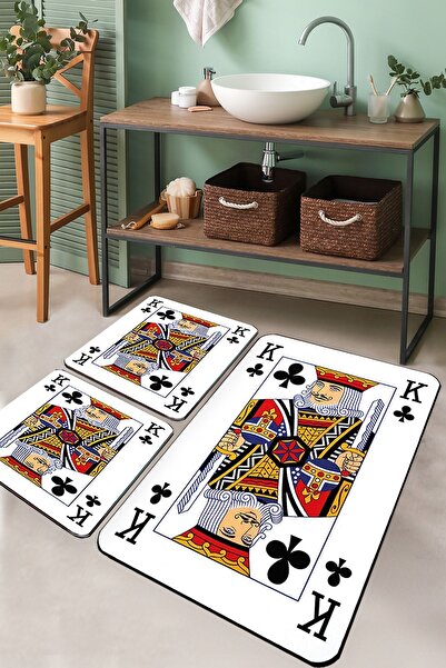 Chilai Home Karo Playıng Cards 3'lü Set Banyo Halısı Banyo Paspası