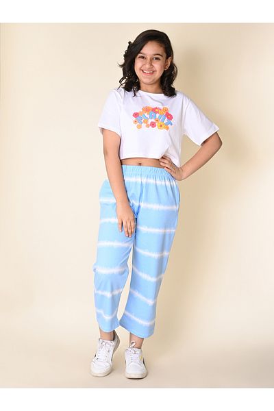 LilPicks By Styli Floral Print Crop T-Shirt & Dyed Pants Set