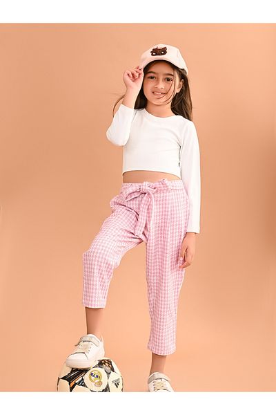 LilPicks By Styli Rib Crop Top & Gingham Check Pants Set