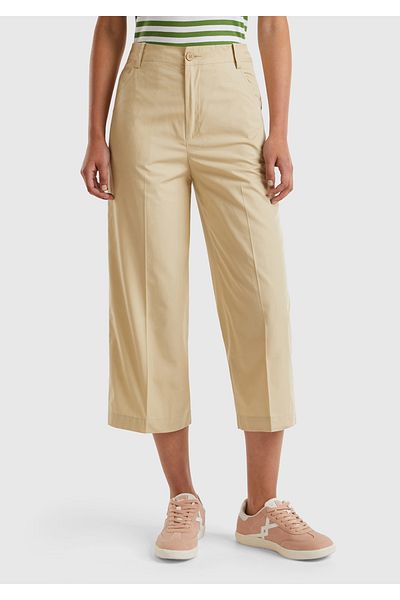 United Colors of Benetton Women's Beige 100% Cotton Short Wide Leg Pants