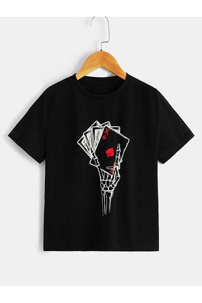 VASK Unisex Comfortable Cotton Card-Skeleton Printed Children's T-shirt