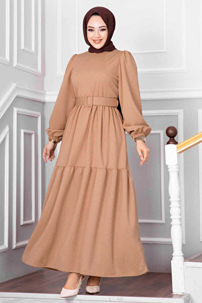 EBRUTESETTÜR Beliz Belted Hijab Dress Honey Foam