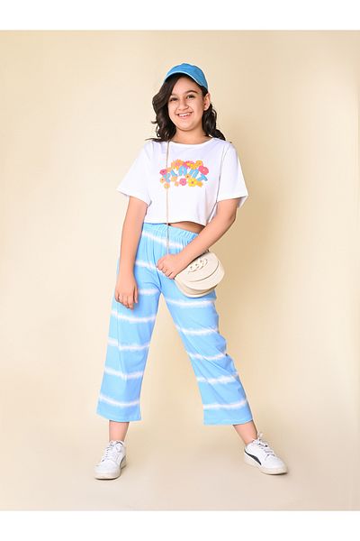 LilPicks By Styli Floral Print Crop T-Shirt & Dyed Pants Set