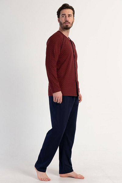 VİENETTA Men's Large Size Cotton Long Sleeve Pajamas Set - Buttoned