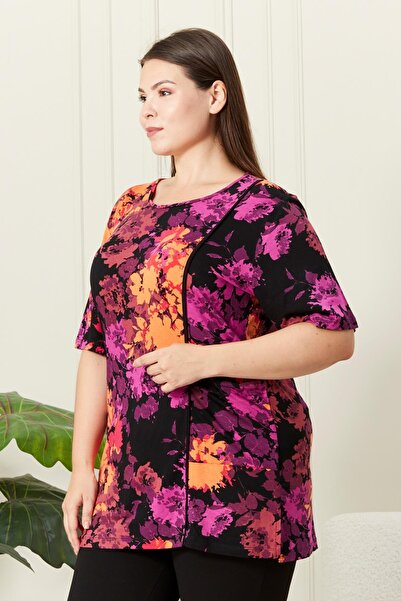RMG Plus Size Patterned Orange T-Shirt
