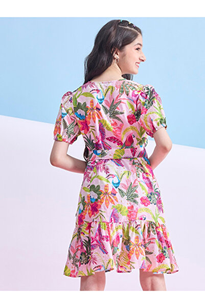 Stylo Bug By Styli Floral Print Dobby Dress with Tie Belt