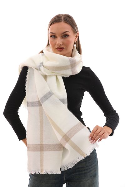 Ritagarcia Women's Soft Textured Ecru-gray Plaid Scarf