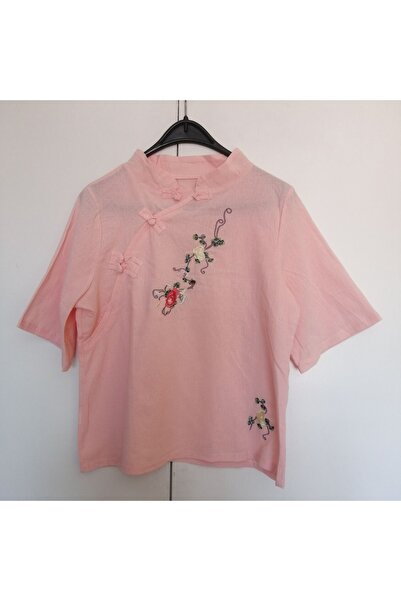 Butik Tülin Kadın otantik pamuk şile bezi somon çok renkli çiçek nakışlı biri...