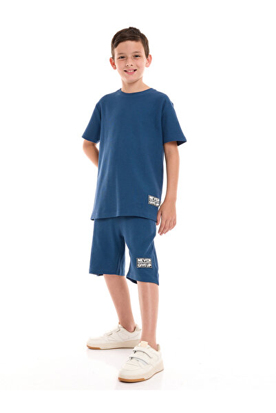 Victor and Jane By Styli Textured Knit Patch Detail Longline T-Shirt & Shorts...
