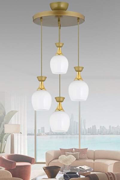 Genel Markalar Sarkıt Tepsi 4'lü Eskitme Venezia Fanus Beyaz Camlı Modern Aşa...