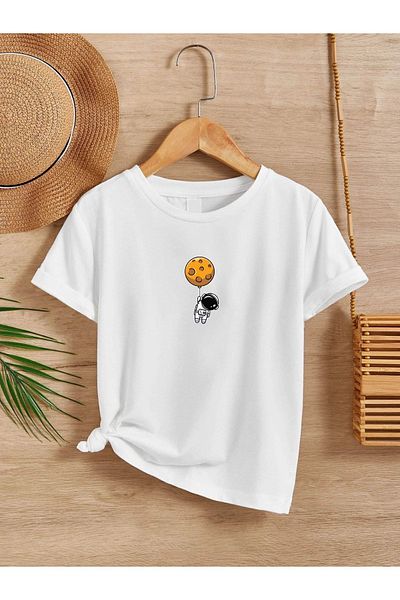 VASK Tricou alb pentru copii, unisex, confortabil, din bumbac, imprimat