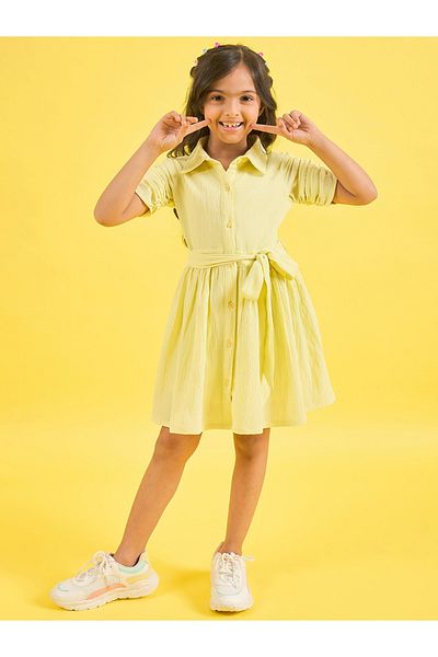 Stylo Bug By Styli Solid Collared Shirt Dress with Tie Belt