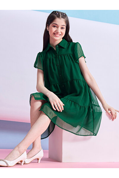 Stylo Bug By Styli Solid Tiered Mini Dress with Short Sleeves