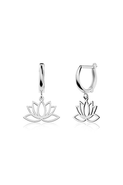 İNDİGO TAKI Sade Lotus Çiçeği Beyaz Gümüş Küpe